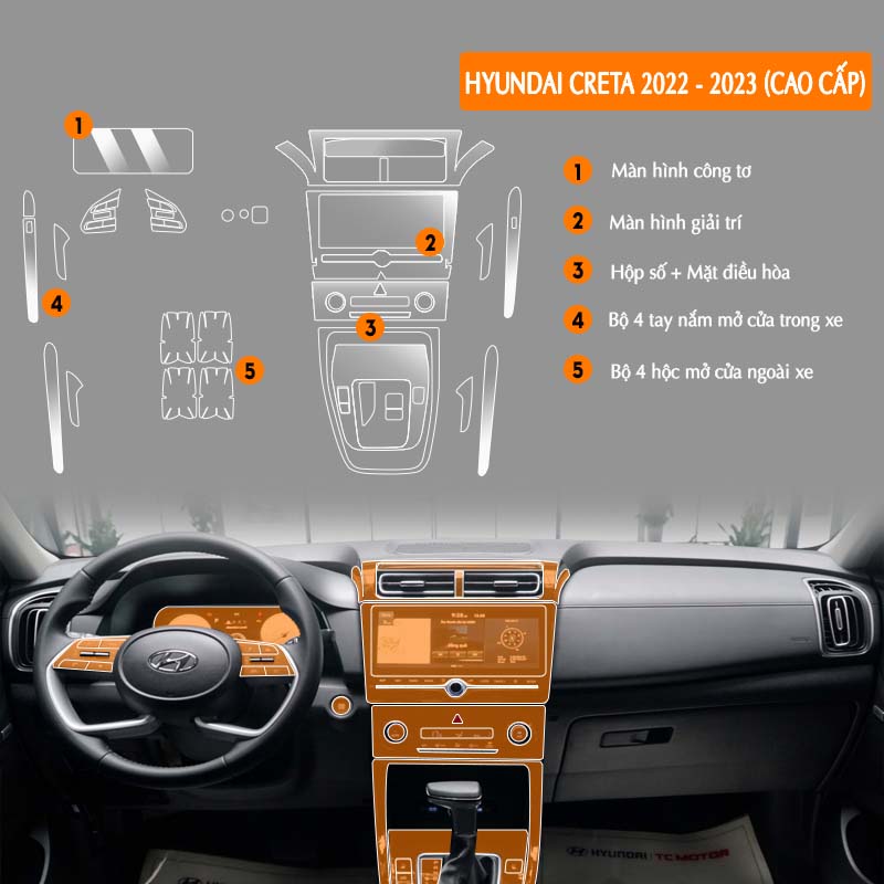 Dán PPF bảo vệ nội thất ô tô Hyundai Creta 2022-2023 chống xước tốt nhất Pskin