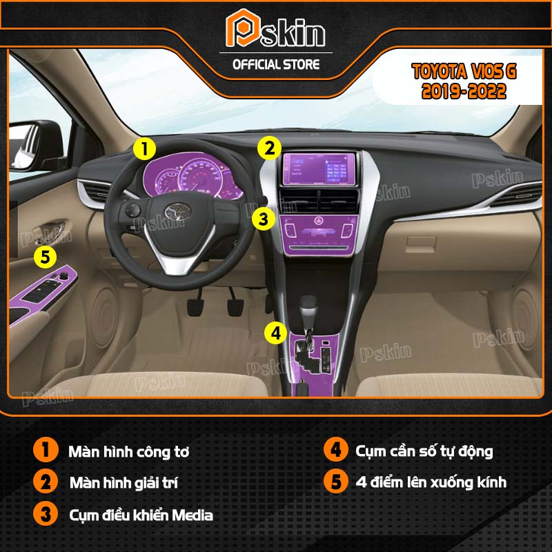 Dán PPF nội thất ô tô Toyota Vios bản G 2019-2023 chống xước TỰ PHỤC HỒI Pskin giá rẻ